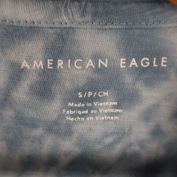 AMERICAN EAGLE BLUE TIE DYE SHORT SLEEVE COTTON CROP TOP SIZE SMALL - Picture 2 of 5
